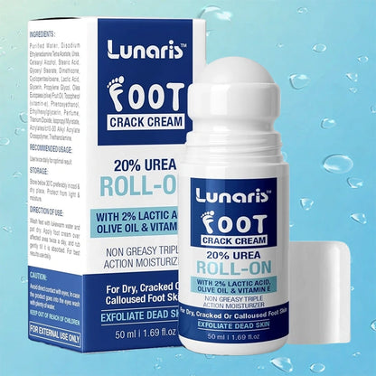 Lunaris 20% Urea Foot Cream Roll On - 50ml | For Dry, Cracked Or Calloused Foot Skin Repair | With 2% Lactic Acid, Olive Oil & Vitamin E | Helps Moisturise & Exfoliates Dead Skin | Non Greasy