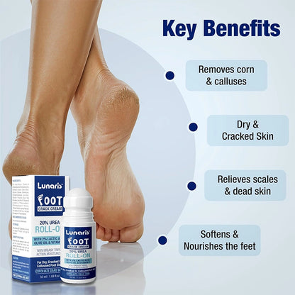 Lunaris 20% Urea Foot Cream Roll On - 50ml | For Dry, Cracked Or Calloused Foot Skin Repair | With 2% Lactic Acid, Olive Oil & Vitamin E | Helps Moisturise & Exfoliates Dead Skin | Non Greasy