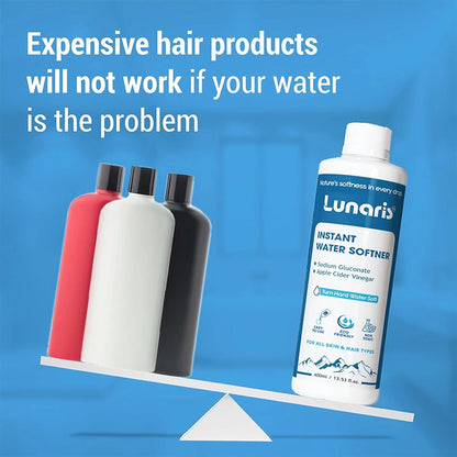 Lunaris Water Softner | Instant Hard Water Softening Agent | Reduces Hair Fall & Skin Itching | Disables Hardness of Calcium & Magnesium | Maintains pH Level | Non Toxic & Hair & Skin Friendly | 400ml