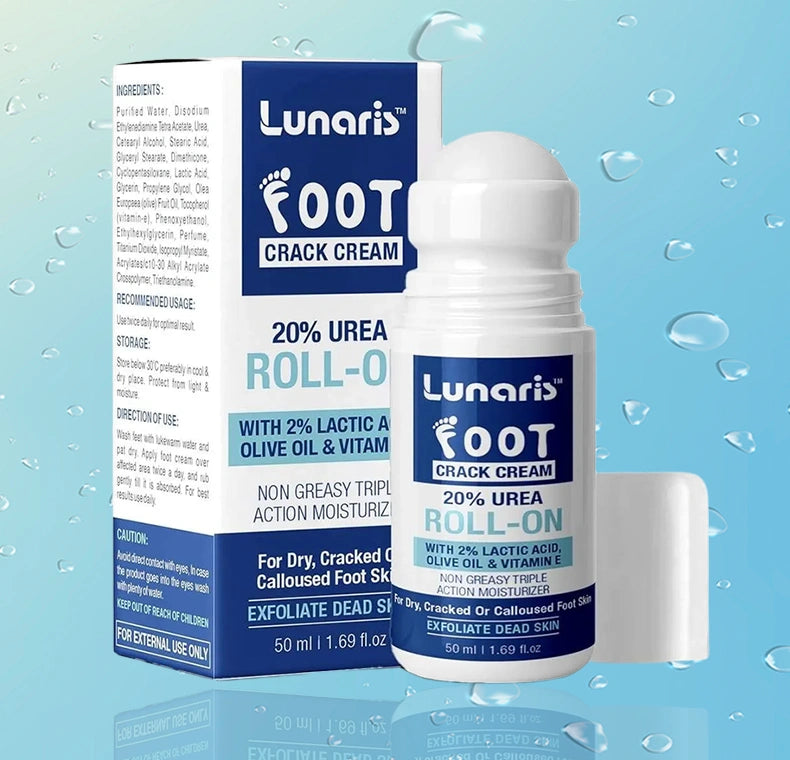 Lunaris 20% Urea Foot Cream Roll On - 50ml | For Dry, Cracked Or Calloused Foot Skin Repair | With 2% Lactic Acid, Olive Oil & Vitamin E | Helps Moisturise & Exfoliates Dead Skin | Non Greasy