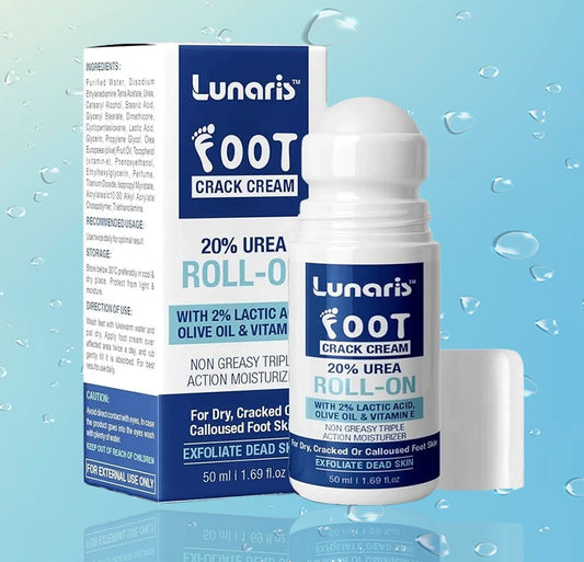 Lunaris 20% Urea Foot Cream Roll On - 50ml | For Dry, Cracked Or Calloused Foot Skin Repair | With 2% Lactic Acid, Olive Oil & Vitamin E | Helps Moisturise & Exfoliates Dead Skin | Non Greasy