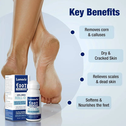 Lunaris 20% Urea Foot Cream Roll On - 50ml | For Dry, Cracked Or Calloused Foot Skin Repair | With 2% Lactic Acid, Olive Oil & Vitamin E | Helps Moisturise & Exfoliates Dead Skin | Non Greasy