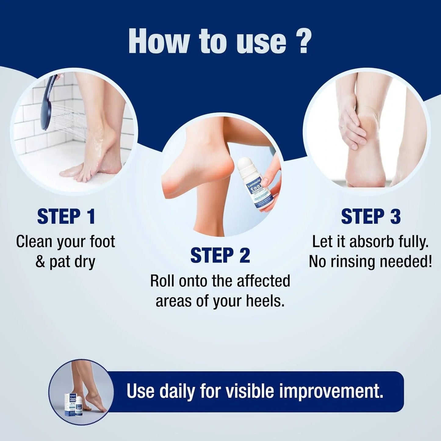 Lunaris 20% Urea Foot Cream Roll On - 50ml | For Dry, Cracked Or Calloused Foot Skin Repair | With 2% Lactic Acid, Olive Oil & Vitamin E | Helps Moisturise & Exfoliates Dead Skin | Non Greasy